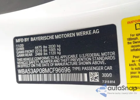 2021 BMW 430I from USA, damaged, VIN WBA53AP08MCF96696
